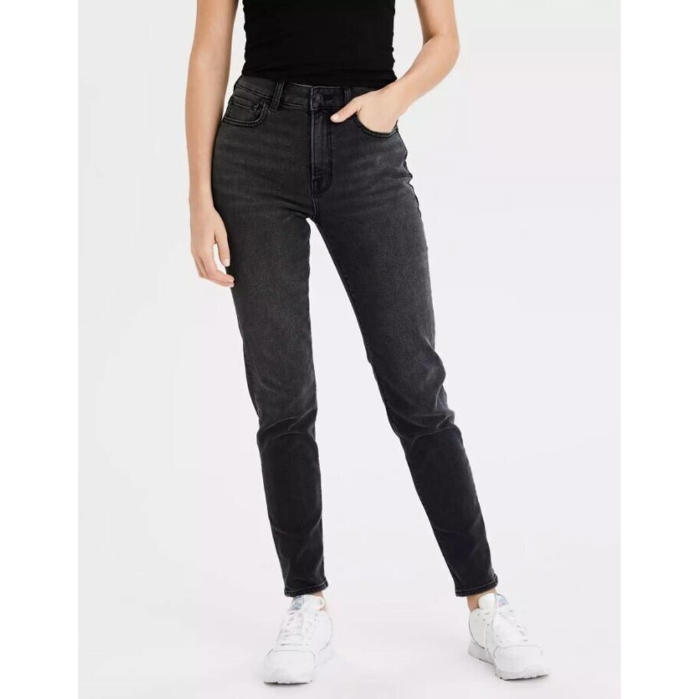 AMERICAN EAGLE Stretch Denim Mom Jeans High Rise Black Women's Size 10